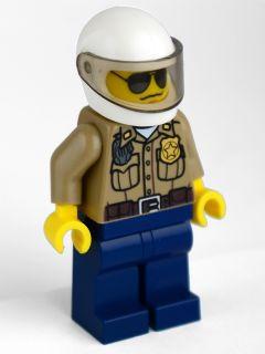 LEGO Minifigure-Forest Police - Dark Tan Shirt with Pockets, Radio and Gold Badge, Dark Blue Legs, White Helmet with Visor, Black and Silver Sunglasses-Town / City / Police-CTY276-Creative Brick Builders